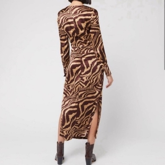 Ganni Ruche Silk Zebra Print Long Sleeve Dress/Size 4 - Picture 2 of 10